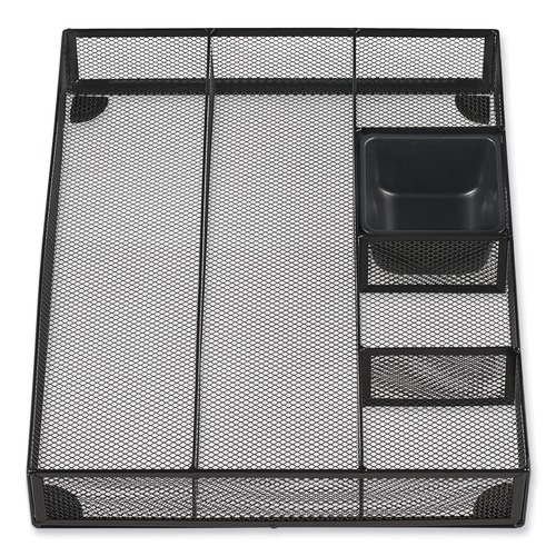 Office Jansan | Universal UNV20021 15 in. x 11.88 in. x 2.5 in. 6 Compartments Metal Mesh Drawer Organizer - Black image number 0