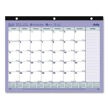 Brownline 11 in. x 8.5 in. 13-Month (Jul 2025-2026) Academic Binder-Insertable Desk Pad Calendar - White/Blue/Green Sheets