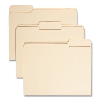 Smead 1/3-Cut Assorted Tabs 0.75 in. Expansion 100% Recycled Manila Top Tab File Folders - Letter Size, Manila (100/Box)