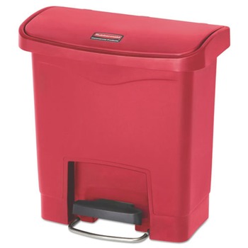 Rubbermaid Commercial Streamline 4-Gallon Front Step Style Resin Step-On Container - Red
