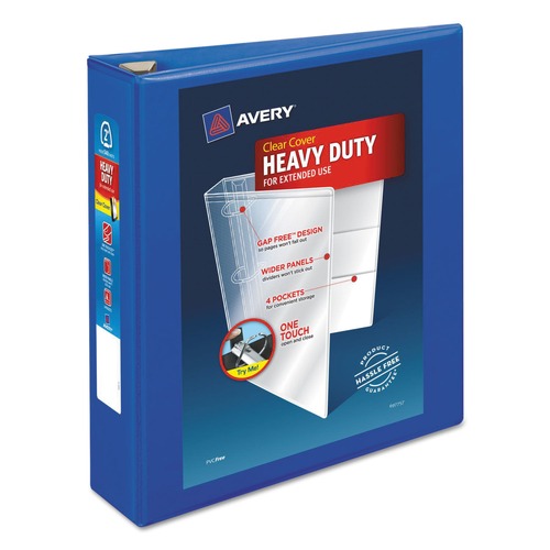 Mothers Day Sale! Save an Extra 10% off your order | Avery 79778 Heavy-Duty 2 in. Capacity 11 in. x 8.5 in. 3-Ring View Binder with DuraHinge and One Touch EZD Rings - Pacific Blue image number 0