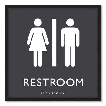 Headline Sign 8 in. x 8 in. Unisex Restroom Plastic ADA Sign - Clear/White