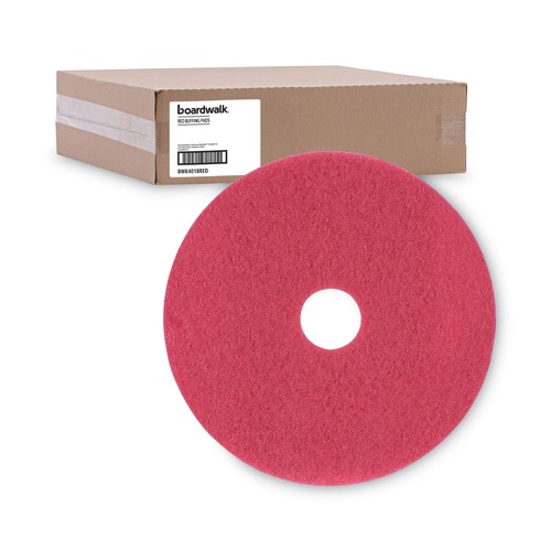 Cleaning & Janitorial Accessories | Boardwalk BWK4018RED 18 in. Buffing Floor Pads - Red (5/Carton) image number 0