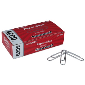 ACCO Nonskid Paper Clips - Silver Jumbo (1000/Pack)