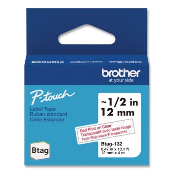 Brother P-Touch 0.47 in. x 13.1 ft. Genuine P-Touch BTAG Label Tapes - Red on Clear