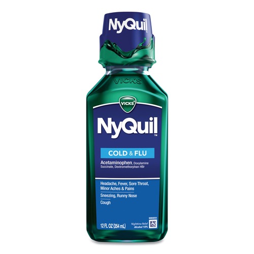 Cleaning & Janitorial Supplies | Vicks 01426 12 oz. Bottle NyQuil Cold and Flu Nighttime Liquid (12/Carton) image number 0