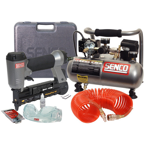 Nail Gun Compressor Combo Kits | Factory Reconditioned SENCO PC0974R FinishPro Micro Pinner and 1 HP 1 Gallon Oil-Free Hand Carry Air Compressor Combo Kit image number 0