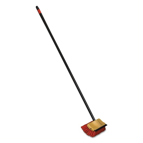 Cleaning Tools | Nexstep Commercial Products 6615 10 in. Bi-Level Floor Scrub Brush with 54 in. Handle - Red Polypropylene Bristles/Black Metal Handle image number 0