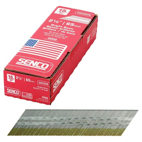 Nails | SENCO DA25EPB (3,000/Box) 2-1/2 in. 15-Gauge Angled Finish Nails - Bright Finish image number 0
