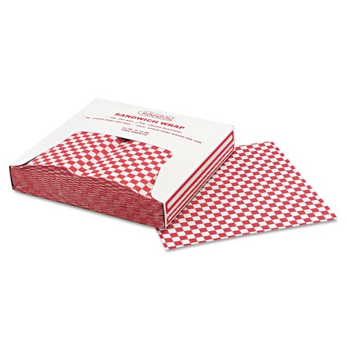 Bulk Savings Pricing 2 | Bagcraft P057700 12 x 12 Grease-Resistant Paper Wraps and Liners - Red Check (5000/Carton) image number 0
