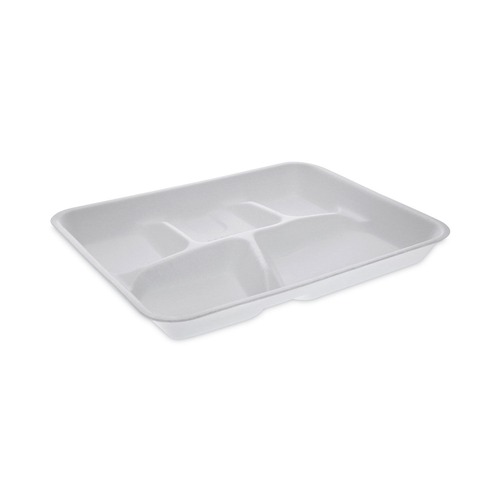 Food Service | Pactiv Corp. YTH10500SGBX 5 Compartment 8.25 in. x 10.5 in. x 1 in. Foam School Trays - White (500/Carton) image number 0
