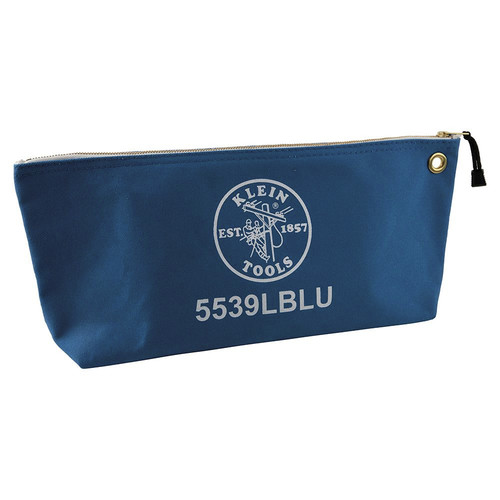 Cases and Bags | Klein Tools 5539LBLU 18 in. x 3.5 in. x 8 in. Canvas Zipper Consumables Tool Pouch - Large, Blue image number 0