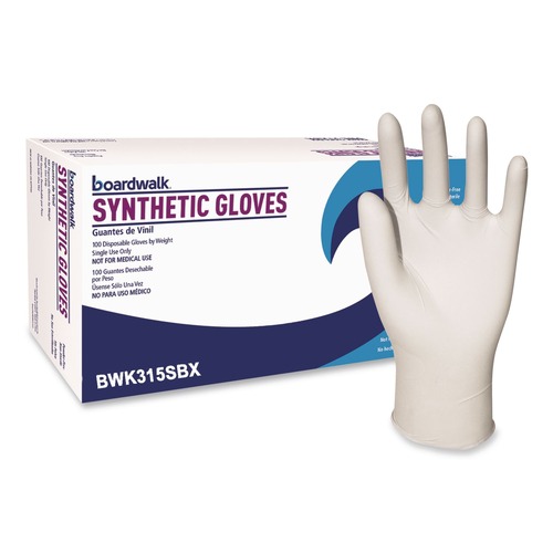 Disposable Gloves | Boardwalk BWK315SBX 4 mil Powder-Free Synthetic Vinyl Gloves - Small, Beige (100/Box) image number 0