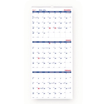 Brownline 14-Month: Dec 2025 to Jan 2027 12.25 in. x 27 in. Three-Month Wall Calendar - White/Blue Sheets