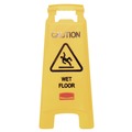 Floor Signs | Rubbermaid Commercial FG611277YEL 11 in. x 12 in. x 25 in. Caution Wet Floor Sign - Bright Yellow (6/Carton) image number 1