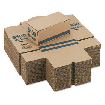 PM Company 61005 Denomination Side Print 9.38 in. x 4.63 in. x 3.69 in. Corrugated Cardboard Coin Storage - Blue (50-Piece/Carton)