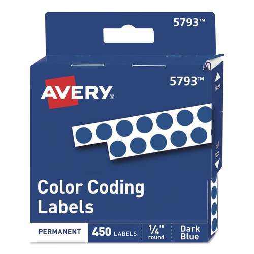 Office Jansan | Avery 05793 0.25 in. Diameter Handwrite-Only Permanent Self-Adhesive Round Color-Coding Labels in Dispensers - Dark Blue (450/Pack) image number 0