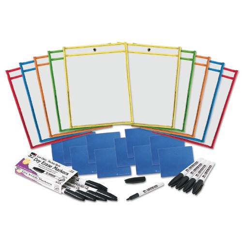 Office Jansan | Charles Leonard 29130 10.5 in. x 1.5 in. Dry Erase Pocket Class Pack Kit - Assorted (10/Kit) image number 0