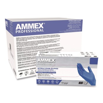 Ammex 9.5 in. Long 3 mil Thick Powder-Free Nitrile Exam Gloves - Medium, Blue (1000/Carton)