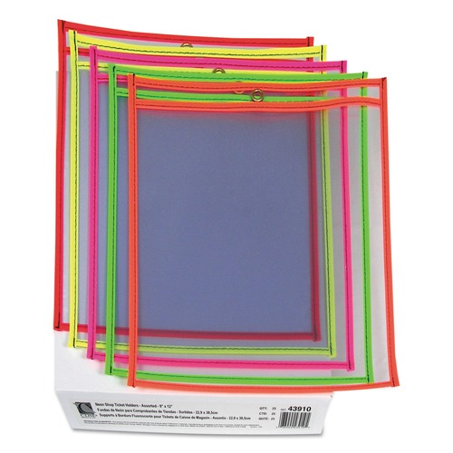  | C-Line 43910 75 in. Assorted 5 Colors 9 in. x 12 in. Stitched Shop Ticket Holders - Neon  (25/Box) image number 0