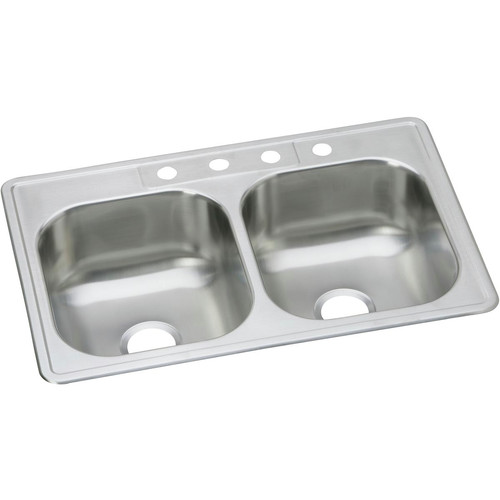 Kitchen Sinks | Elkay DSE233221 Dayton 33 in. x 22 in. x 8-1/16 in., Equal Double Bowl Top Mount Sink (Stainless Steel) image number 0