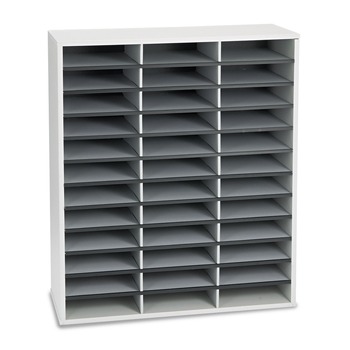 Fellowes Mfg Co. 36 Sections 29 in. x 11-7/8 in. x 34-11/16 in. Literature Organizer - Letter, Dove Gray