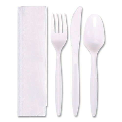 Labor Day Sale! Save $30 off $199! | Hoffmaster 117799 Fork/Knife/Spoon/Napkin Economy Cutlery Kit - White (250/Carton) image number 0
