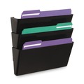 Office Jansan | Universal UNV08121 13 in. x 4.13 in. x 14.5 in. 3-Section Plastic Wall File Pockets - Letter, Black (3/Pack) image number 2