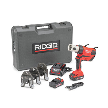 ESSENTIAL PLUMBING TOOLS | Ridgid 70138 RP 350 Cordless Press Tool Kit with Battery and 1/2 in. - 1 in. MegaPress Jaws