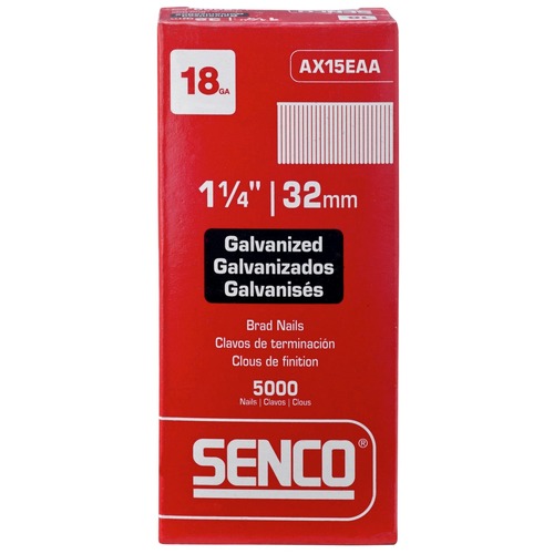 Nails | SENCO AX15EAA (5000/Box) 1-1/4 in. 18 Gauge Galvanized Finish Brad Nails image number 0