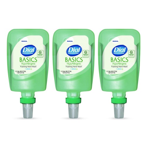 Cleaning & Janitorial Supplies | Dial Professional 17000 16714 1.2 Liter Basics Hypoallergenic Foaming Hand Wash Refill for FIT Manual Dispenser - Honeysuckle Scent (3/Carton) image number 0