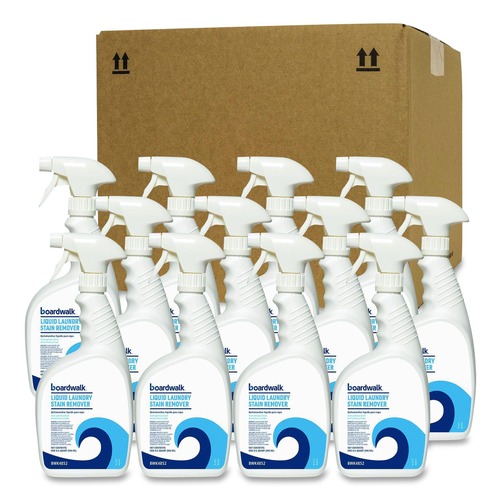 Laundry Detergent | Boardwalk BWK4852 32 oz Liquid Laundry Stain Remover - Fresh and Clean Scent (6/Carton) image number 0