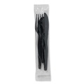 Cutlery | Dixie CH56NC7 Individually Wrapped Heavyweight Plastic Fork/Knife/Napkin/Spoon Set - Black (250/Carton) image number 2