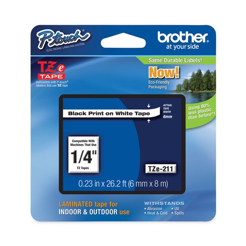 Bulk Savings Pricing 2 | Brother P-Touch TZE211 0.23 in. x 26.2 ft. TZe Standard Adhesive Laminated Labeling Tape - Black on White image number 0