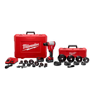 Milwaukee 2676-23 M18 FORCE LOGIC Cordless Lithium-Ion High Capacity Knockout Kit with EXACT 1/2 - 4 in. Knockout Set Milwaukee 2676-23 M18 FORCE LOGIC Cordless Lithium-Ion High Capacity Knockout Kit with EXACT 1/2 - 4 in. Knockout Set