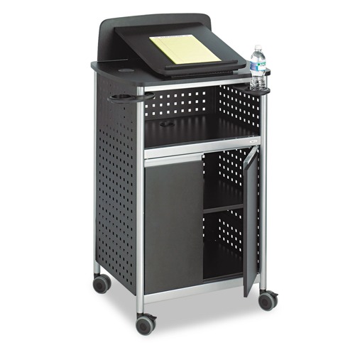  | Safco 8922BL Scoot 28.75 in. x 22 in. x 49.75 in. Multipurpose Mobile Lectern - Black/Silver image number 0