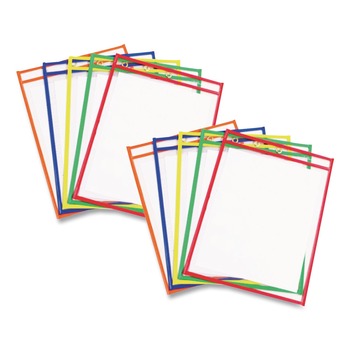 C-Line Super Heavy-Duty Top Load 9 in. x 12 in. Insert Reusable Dry Erase Pockets - Clear Front, Assorted Border Colors (10/Pack)