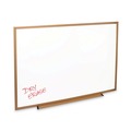 White Boards | Universal UNV43618 48 in. x 36 in. Deluxe Melamine Dry Erase Board - Melamine White Surface, Oak Fiberboard Frame image number 3