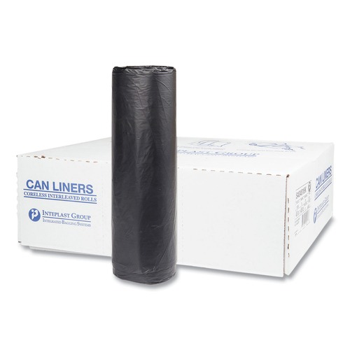 Trash Bags | Inteplast Group S404816K 45 gal. 16 microns 40 in. x 48 in. High-Density Interleaved Commercial Can Liners - Black (25 Bags/Roll, 10 Rolls/Carton) image number 0