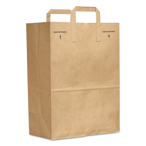 Cleaning & Janitorial Supplies | General 88885 12 in. x 7 in. x 17 in. 30 lbs. Capacity 1/6 BBL Attached Handle Grocery Paper Bags - Kraft (300/Bundle) image number 0