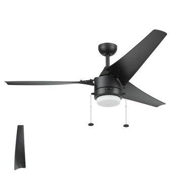 CEILING FANS | Honeywell 51862-45 56 in. Pull Chain Contemporary Wet Rated Outdoor LED Ceiling Fan with Light - Matte Black