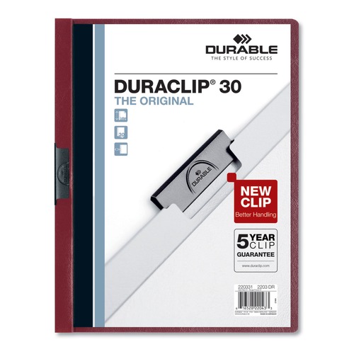  | Durable 220331 DuraClip 30 Sheet Capacity Letter Size Vinyl Report Cover - Maroon/Clear (25/Box) image number 0