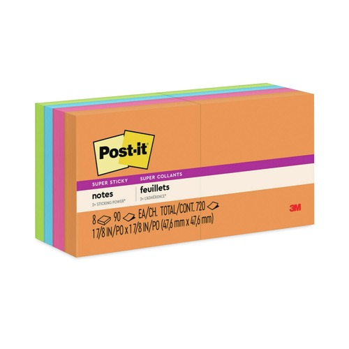 Office Jansan | Post-it Notes Super Sticky 622-8SSAU 2 in. x 2 in. Pads - Energy Boost Collection Colors (8/Pack) image number 0