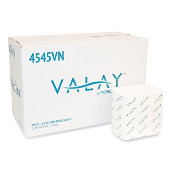 Morcon Paper 4545VN Valay 6.5 in. x 8.25 in. 1-Ply Interfolded Napkins - White (6,000/Carton)