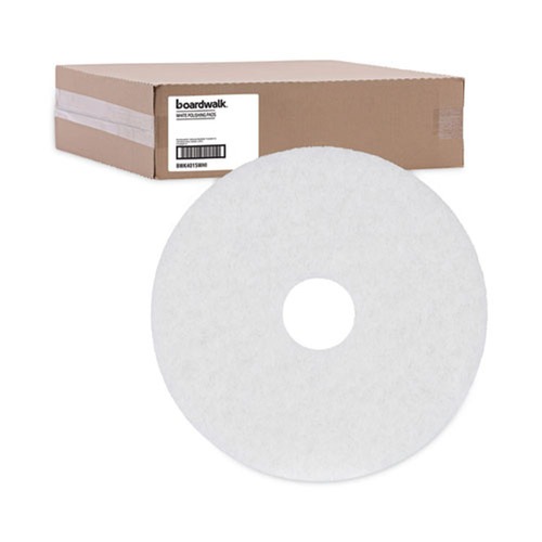Cleaning & Janitorial Accessories | Boardwalk BWK4015WHI 15 in. Diameter Polishing Floor Pads - White (5/Carton) image number 0