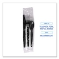 Cutlery | Boardwalk BWKFKTNMWPSBLA Mediumweight Fork/Knife/Napkin/Spoon 4-Piece Plastic Cutlery Kit - Black (250/Carton) image number 6