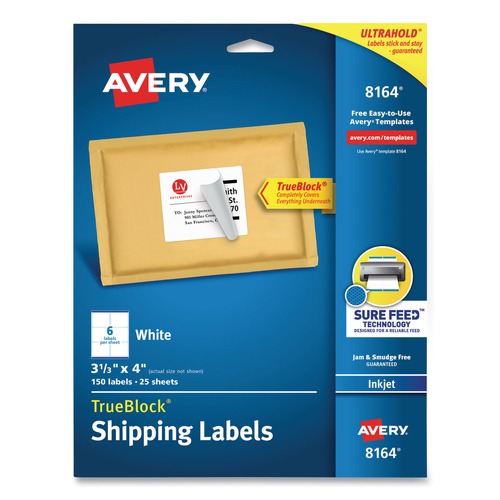 Office Jansan | Avery 08164 TrueBlock 3-1/3 in. x 4 in. Shipping Labels - White (6/Sheet, 25 Sheets/Pack) image number 0