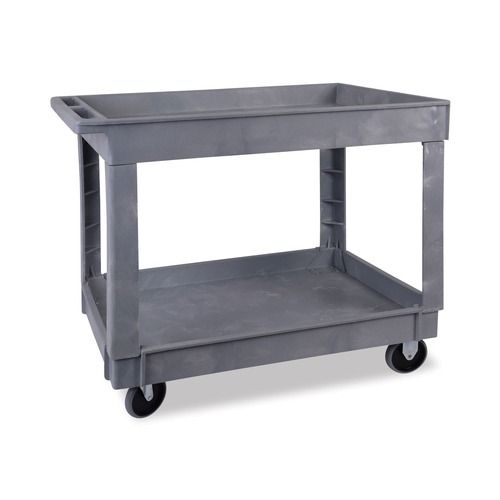 Utility Carts | Boardwalk UC4018BWK23 Two-Shelf 24 in. x 40 in. x 35-1/2 in. Plastic Resin Utility Cart - Gray image number 0