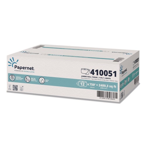 Cleaning & Janitorial Supplies | Papernet 410051 3.3 in. x 750 ft. 1-Ply HyTech Seas Septic Safe Mini JRT - White (6/Carton) image number 0