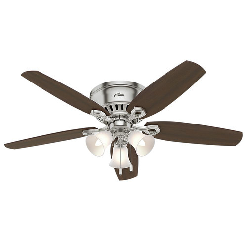 Ceiling Fans | Hunter 53328 52 in. Builder Low Profile Brushed Nickel Ceiling Fan with Light image number 0